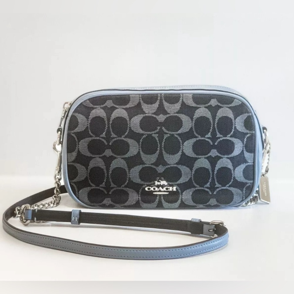 Coach Blue Denim Crossbody Bag * Signature Logo Jacquard * Silver Hardware NWOT